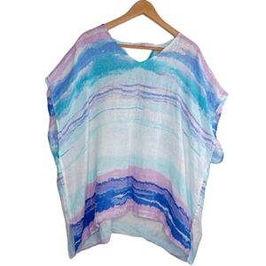 Chico's Mineral Wash Watercolor 100% Linen Kaftan Sz S/M Beachy Tunic Top